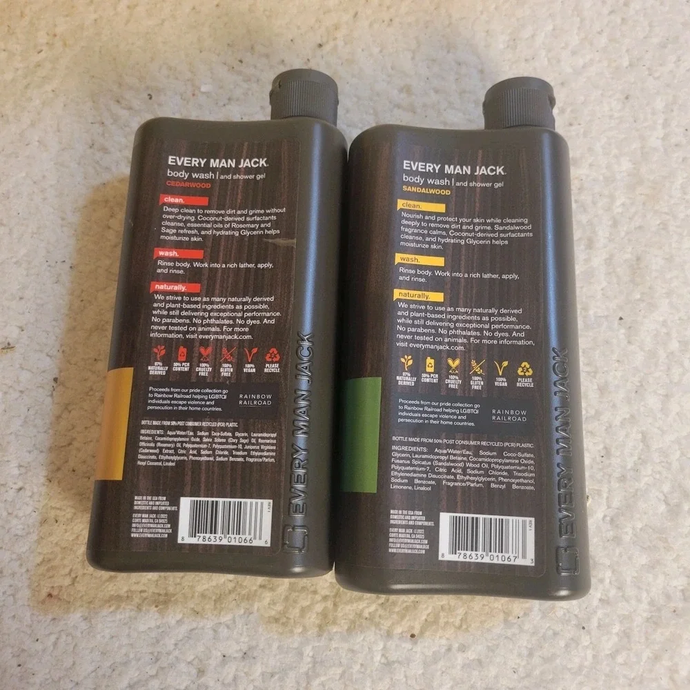 Every Man Jack Body Wash Lot of 2 Cedarwood Sandalwood 16.9 oz Men's Shower Gel